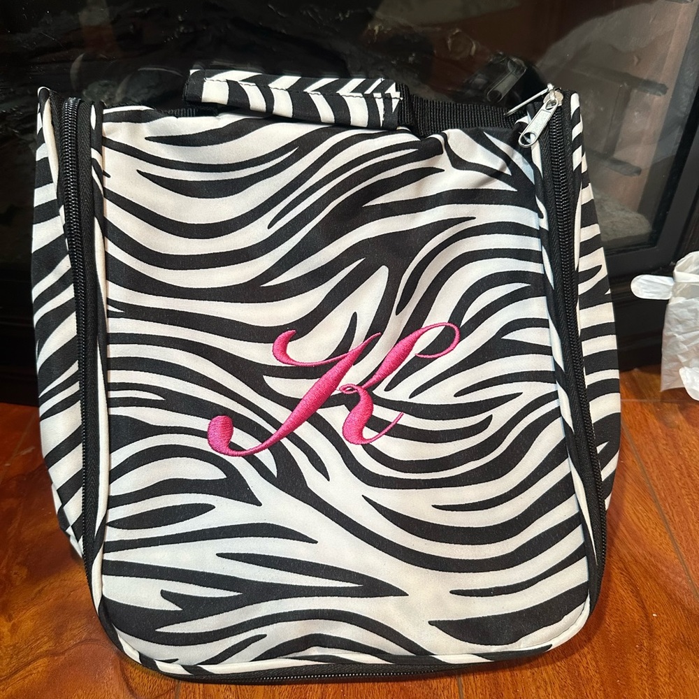 Monogram Letter K Travel Organizer Bag Case Zebra Print